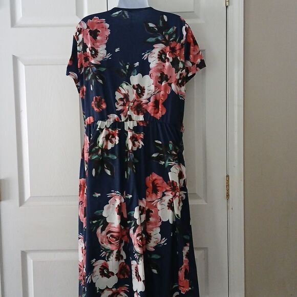 Ouges navy floral print v neck midi dress with pockets Sz XXXL NWOT - Picture 5 of 6
